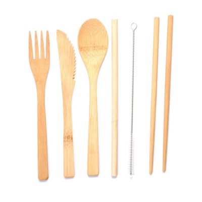 Bamboo cutlery set, 6 pieces, bee