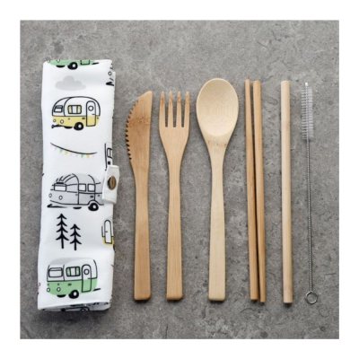 Bamboo cutlery set, 6 pieces, caravan