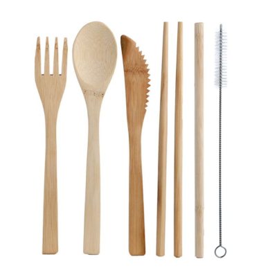 Bamboo cutlery set, 6 pieces, unicorn