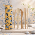 Set di posate in bambù riutilizzabili con custodia motivo a fiori