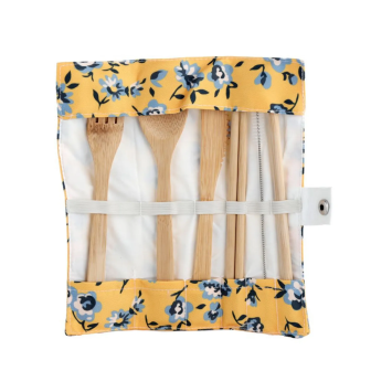 Set de couverts en bambou et pochette fleurs | GECODART