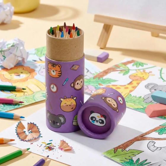 Pot à Crayons de Couleur Animaux Sauvages avec 12 Crayons Inclus