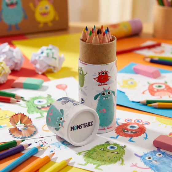 Funny Monsters Colored Pencil Holder with 12 Pencils Included
