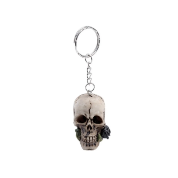 Totenkopf-Schlüsselanhänger mit schwarzer Rose | GECODART