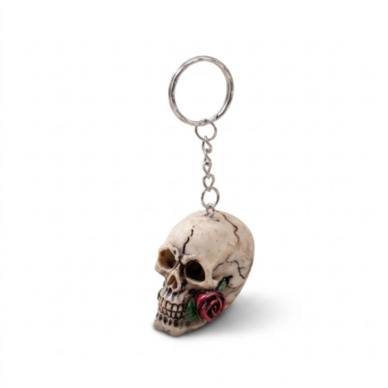 Skull Keychain with Red Rose | GECODART