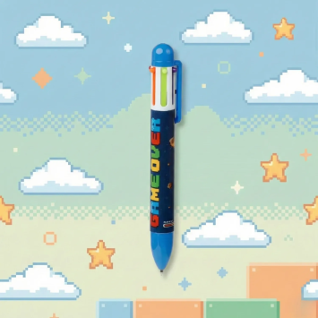 Le Stylo Bille 6 Couleurs Bleu Design Game Over | GECODART