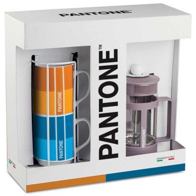 Pantone Kolbenkaffeemaschine + 2 Porzellanbecher, 600ml - Violett