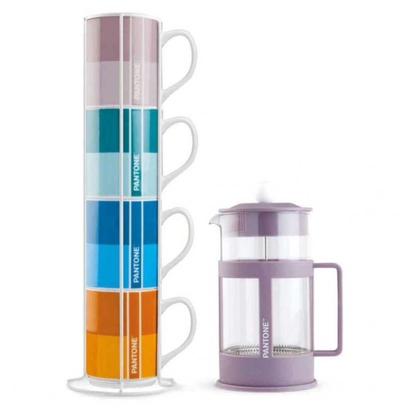 Cafetière à piston Pantone + 4 mugs porcelaine, 1000ml - Violet