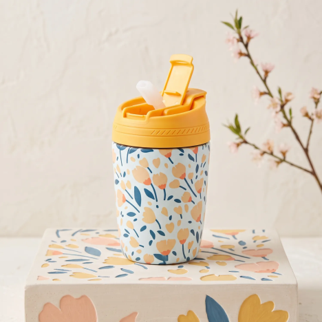 Tazza Termica Fiori Botton d'oro in Acciaio Inossidabile