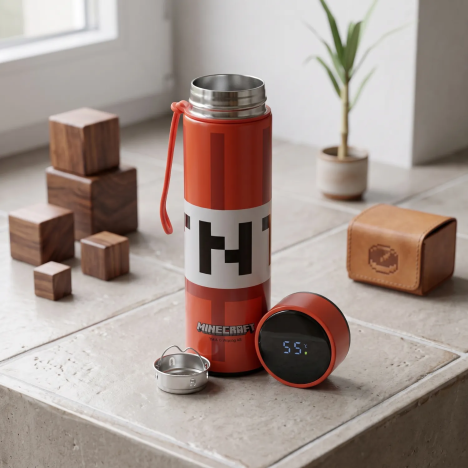 Gourde Isotherme Minecraft TNT en Acier Inoxydable avec Thermomètre