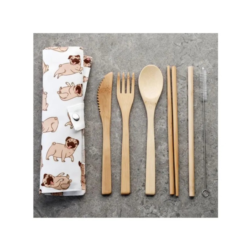 Bamboo Cutlery Set - Pug Dog Bamboo Cutlery Set - Pug Dog
