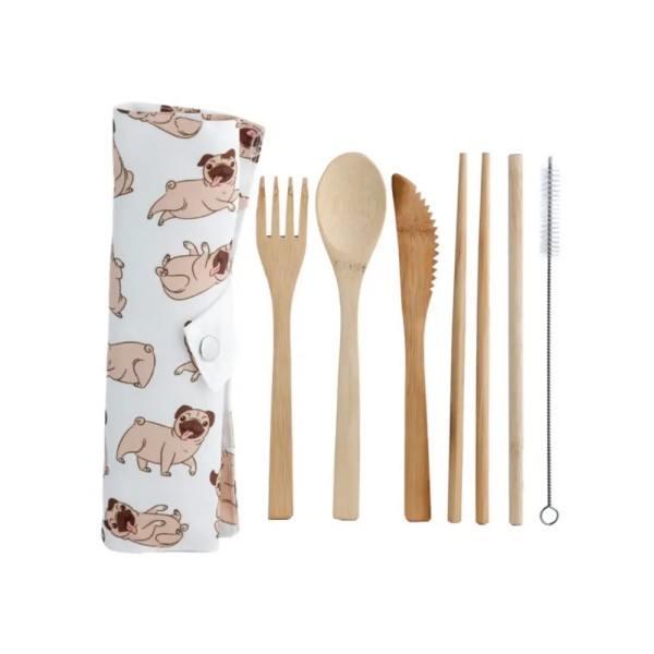 Bamboo Cutlery Set - Pug Dog